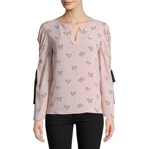 Ivanka Trump Ruched Sleeve Flower Printed Top In Dusty Rose Pink Size L $143